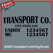 Load image into Gallery viewer, Arched Transport Name with USDOT & MC Numbers Lettering (Set of 2)