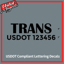 Load image into Gallery viewer, Transport Company Name with USDOT Number Sticker Decal Lettering (Set of 2)