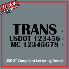 Load image into Gallery viewer, Transportation Truck Door Decal with USDOT & MC Lettering Decal (Set of 2)