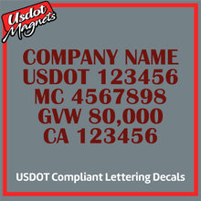 Load image into Gallery viewer, Company Name with USDOT, MC, GVW & CA Number Lettering (Set of 2)
