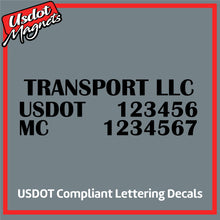 Load image into Gallery viewer, Transport Name with USDOT & MC Number Sticker Decal Lettering (Set of 2)