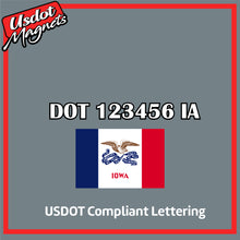 Load image into Gallery viewer, USDOT Number Sticker Decal Lettering Iowa (Set of 2)