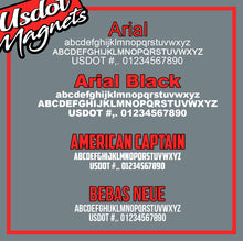 Load image into Gallery viewer, Arched Company Name with USDOT, MC, CA, KYU & TXDOT Number Sticker Decal (Set of 2)