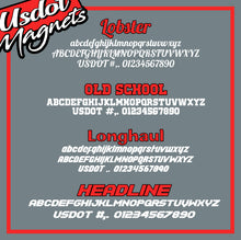 Load image into Gallery viewer, Arched Transport Name with USDOT, MC & KYU Number Lettering (Set of 2)