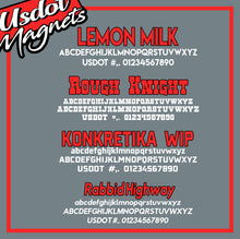 Load image into Gallery viewer, Arched Company Name with USDOT, MC, CA, KYU, TXDOT & GVW Lettering Decal Sticker (Set of 2)