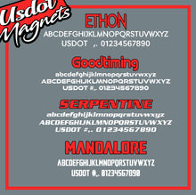 Load image into Gallery viewer, Trucking or Transport Truck Door Magnet Magnetic Sign With USDOT, MC Number & City, State Location (Set of 2)