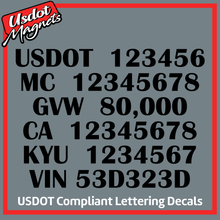 Load image into Gallery viewer, USDOT, MC, GVW, CA, KYU &amp; VIN Number Sticker Decal Lettering (Set of 2)
