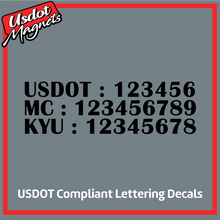 Load image into Gallery viewer, USDOT, MC &amp; KYU Number Sticker Decal Lettering (Set of 2)
