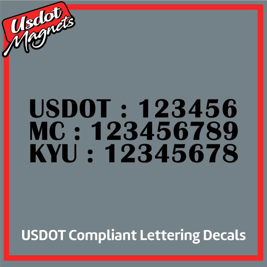 USDOT, MC & KYU Number Sticker Decal Lettering (Set of 2)