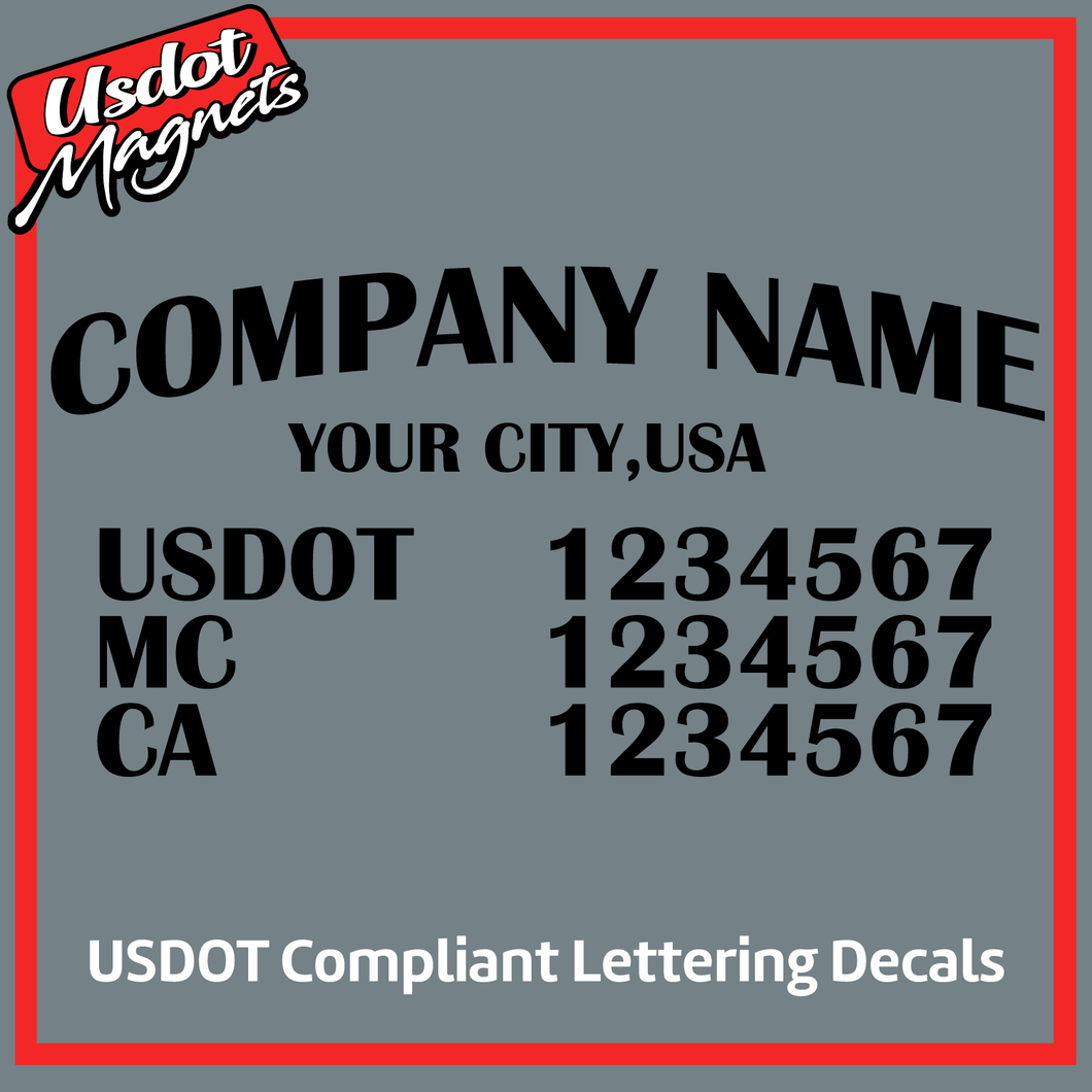 Company Name with USDOT, MC & CA Number Sticker Decal Lettering (Set of 2)