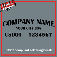 Load image into Gallery viewer, Arched Company Name with City &amp; USDOT Number Decal Sticker (Set of 2)
