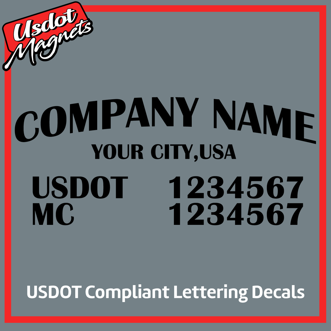 Arched Company Name with City, USDOT & MC Lettering Decal Sticker (Set of 2)