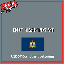 Load image into Gallery viewer, USDOT Number Sticker Decal Lettering Vermont (Set of 2)
