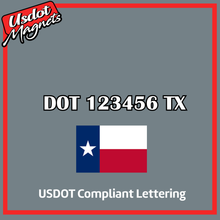 Load image into Gallery viewer, USDOT Number Sticker Decal Lettering Texas (Set of 2)
