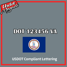 Load image into Gallery viewer, USDOT Number Sticker Decal Lettering Virginia (Set of 2)
