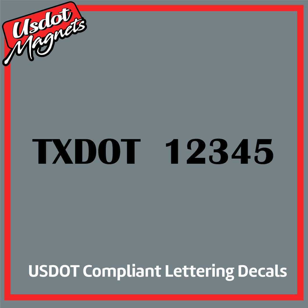 TXDOT (TXDMV) Number Sticker Decal Lettering (Set of 2)