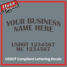 Load image into Gallery viewer, Arched Business Name with USDOT &amp; MC Vinyl Lettering Decal (Set of 2)
