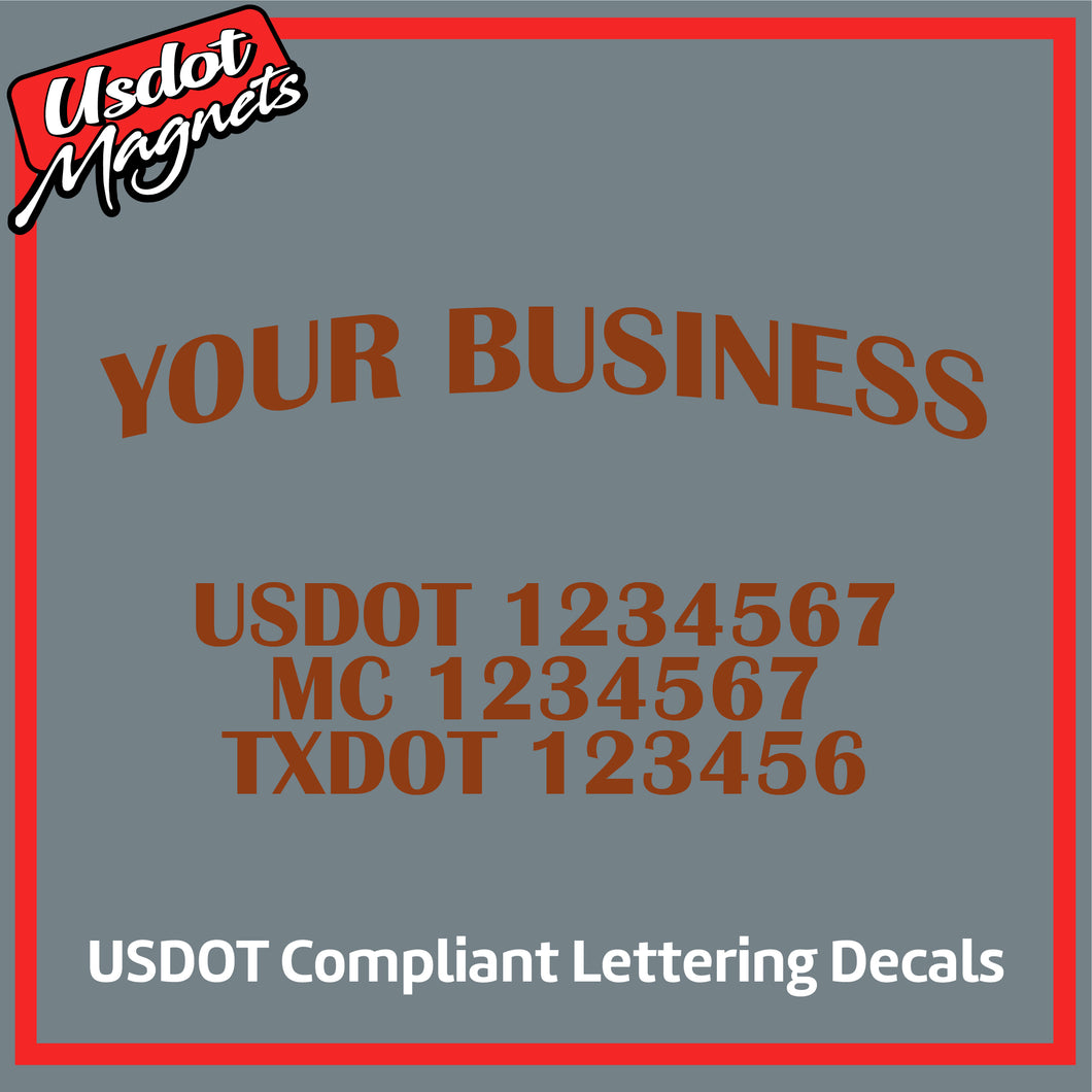 Arched Business Name with USDOT, MC & TXDOT Number Sticker Decal (Set of 2)