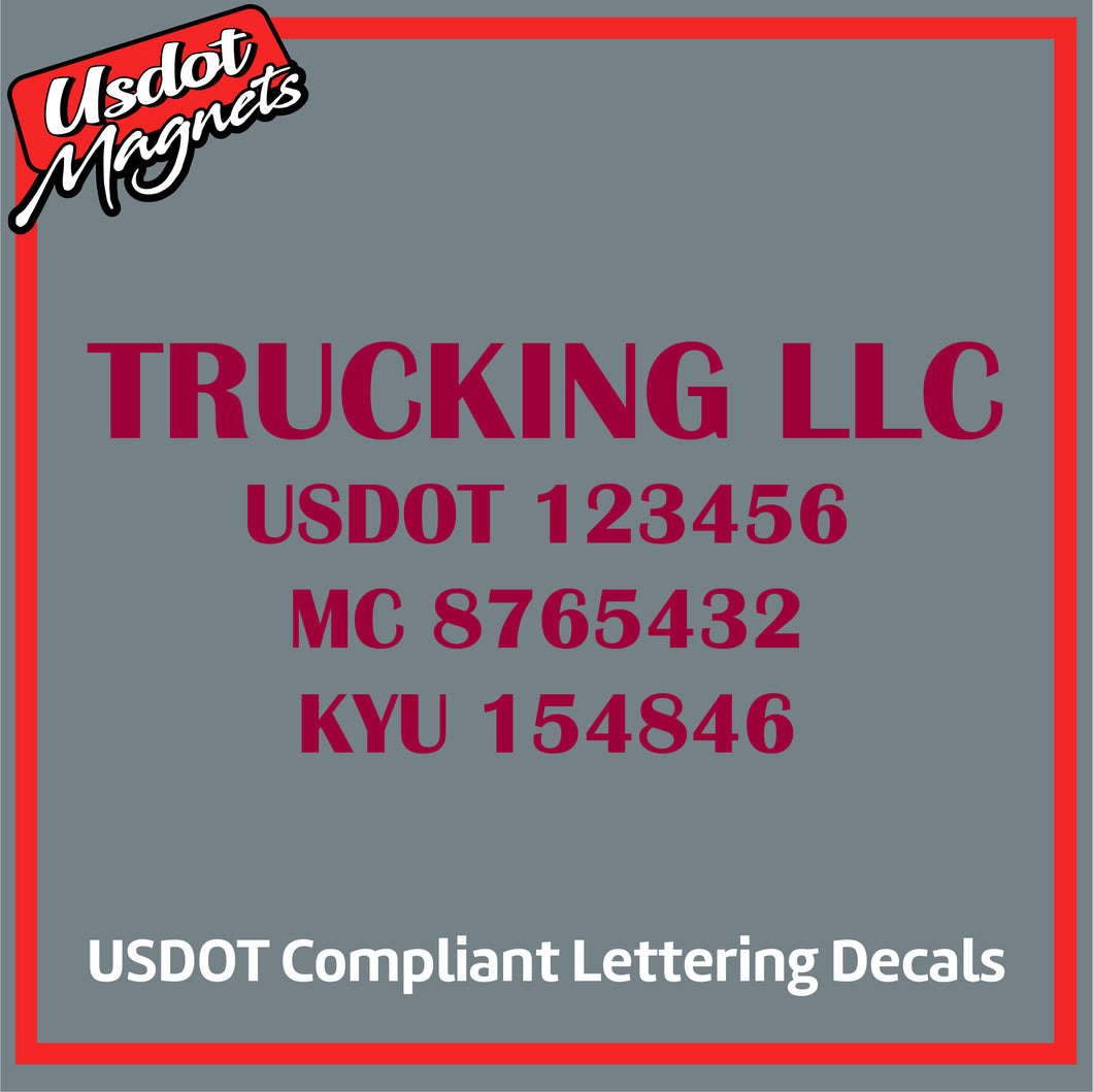 Trucking Business Name with USDOT, MC & KYU Lettering Decal Sticker (Set of 2)