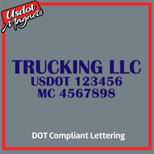 Load image into Gallery viewer, Trucking Transport Business Name with USDOT &amp; MC Number Lettering Decal (Set of 2)
