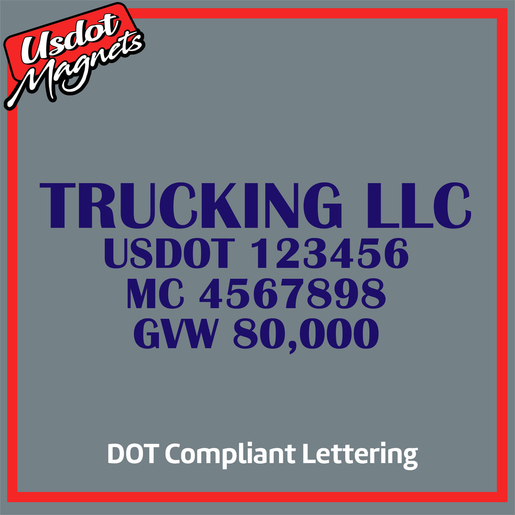 Trucking Business Name with USDOT, MC & GVW Lettering Sticker Decal (Set of 2)