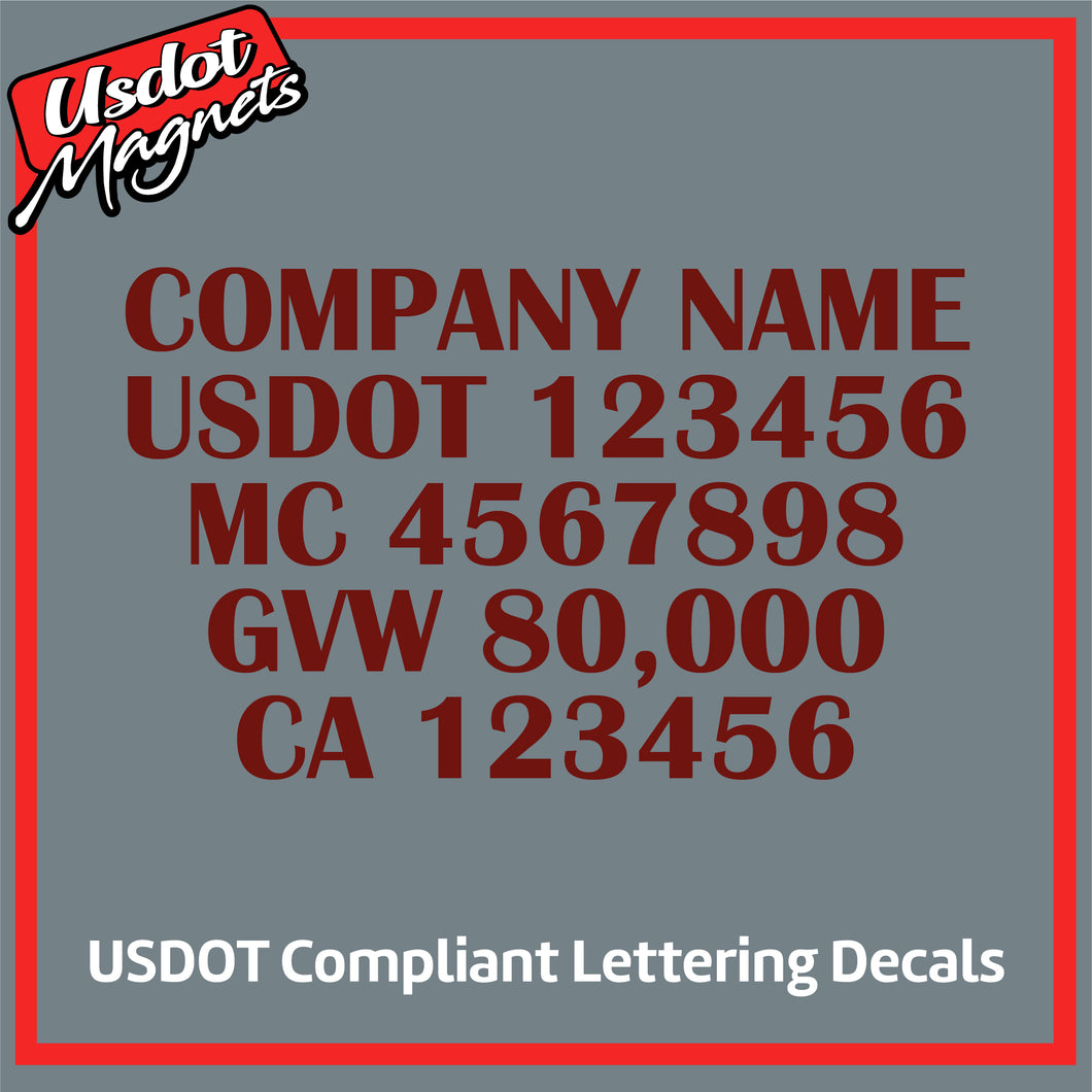 Company Name with USDOT, MC, GVW & CA Number Lettering (Set of 2)