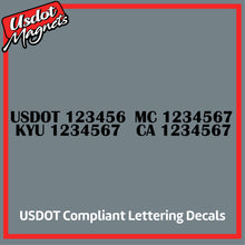 Load image into Gallery viewer, USDOT, MC, KYU &amp; CA Number Decal Lettering Sticker (Set of 2)
