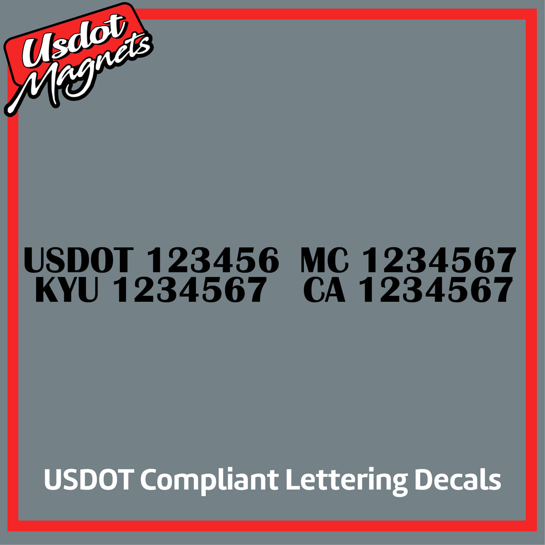 USDOT, MC, KYU & CA Number Decal Lettering Sticker (Set of 2)