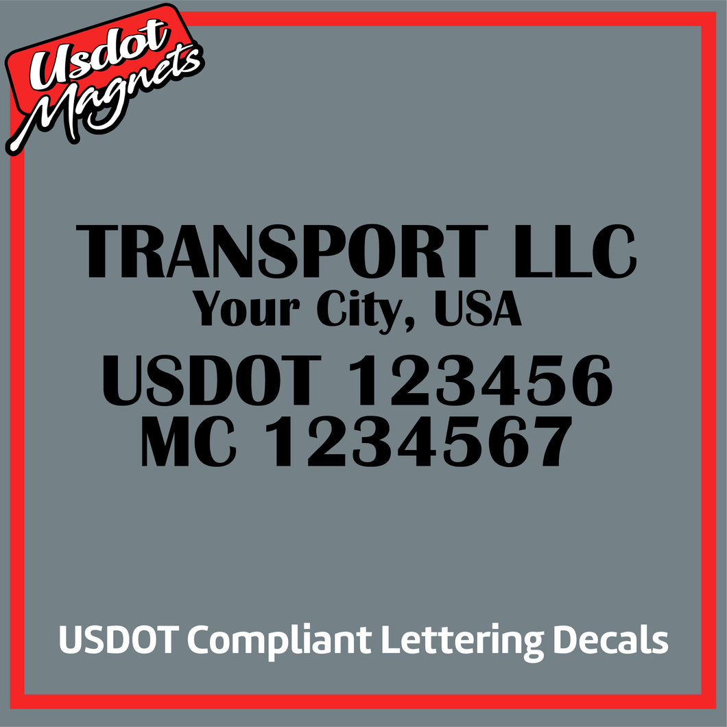 Transport Name with City, USDOT & MC Vinyl Lettering Decal (Set of 2)