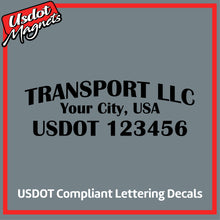 Load image into Gallery viewer, Arched Transport Name with City &amp; USDOT Number Decal (Set of 2)
