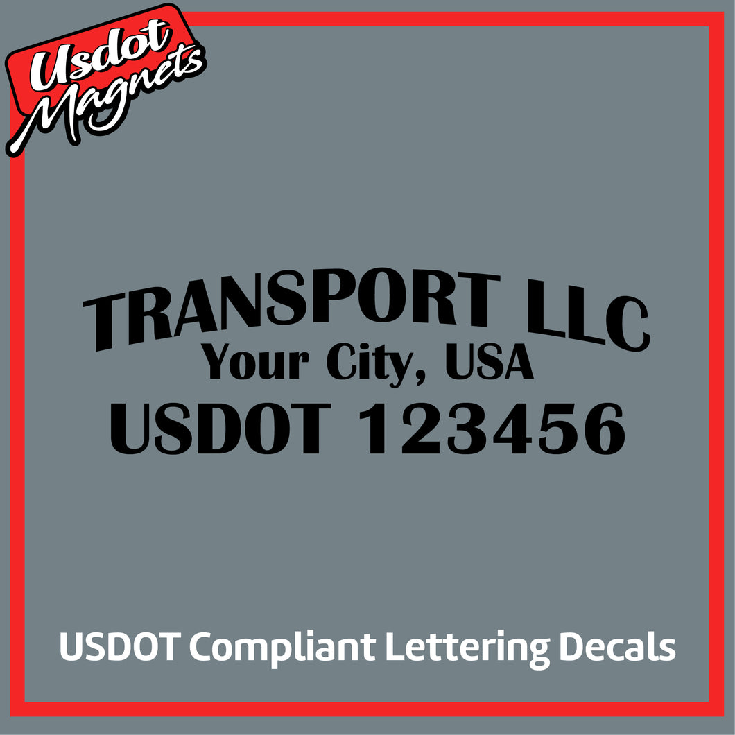 Arched Transport Name with City & USDOT Number Decal (Set of 2)