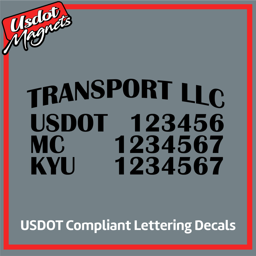 Arched Transport Name with USDOT, MC & KYU Number Lettering (Set of 2)