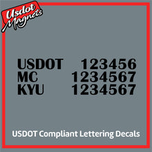 Load image into Gallery viewer, US DOT, MC &amp; KYU Number Sticker Decal Lettering (Set of 2)
