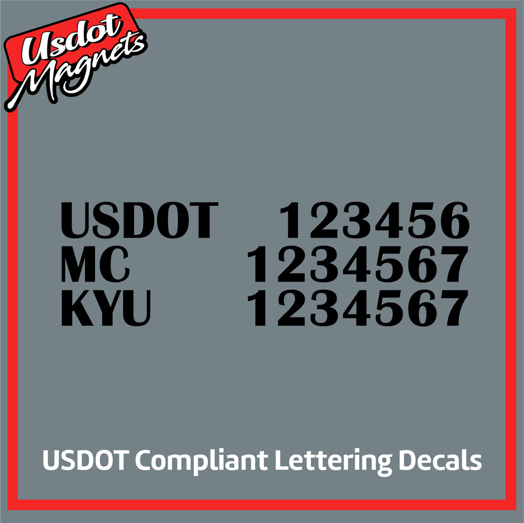 US DOT, MC & KYU Number Sticker Decal Lettering (Set of 2)