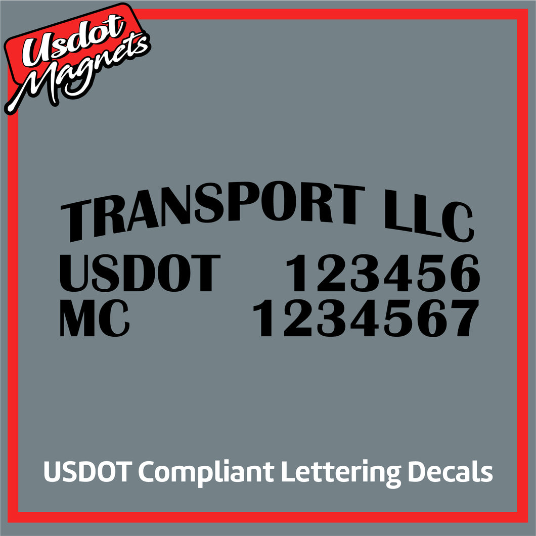 Arched Transport Name with USDOT & MC Number Sticker Decal Lettering (Set of 2)