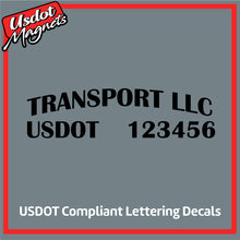 Load image into Gallery viewer, Arched Transport Name with USDOT Number Sticker Decal Lettering (Set of 2)
