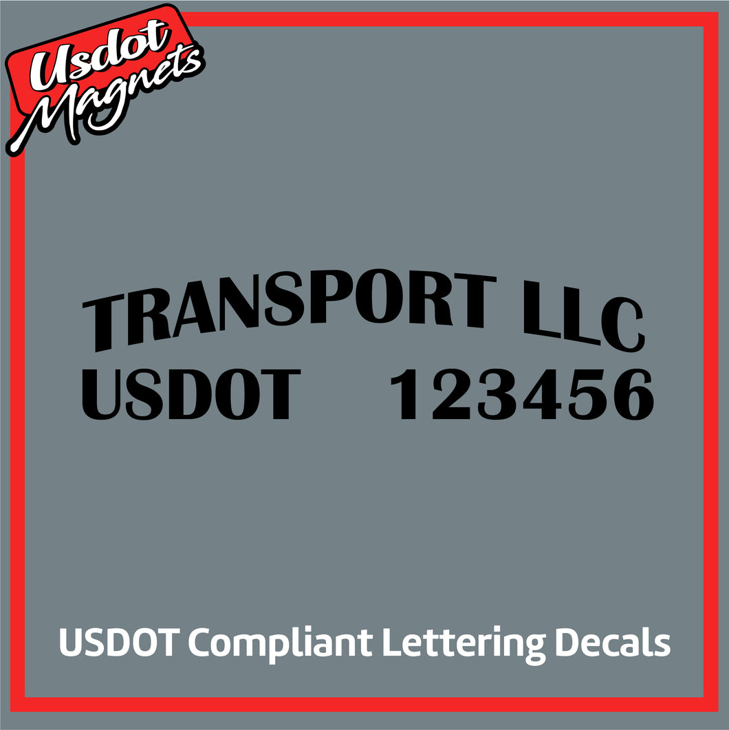 Arched Transport Name with USDOT Number Sticker Decal Lettering (Set of 2)