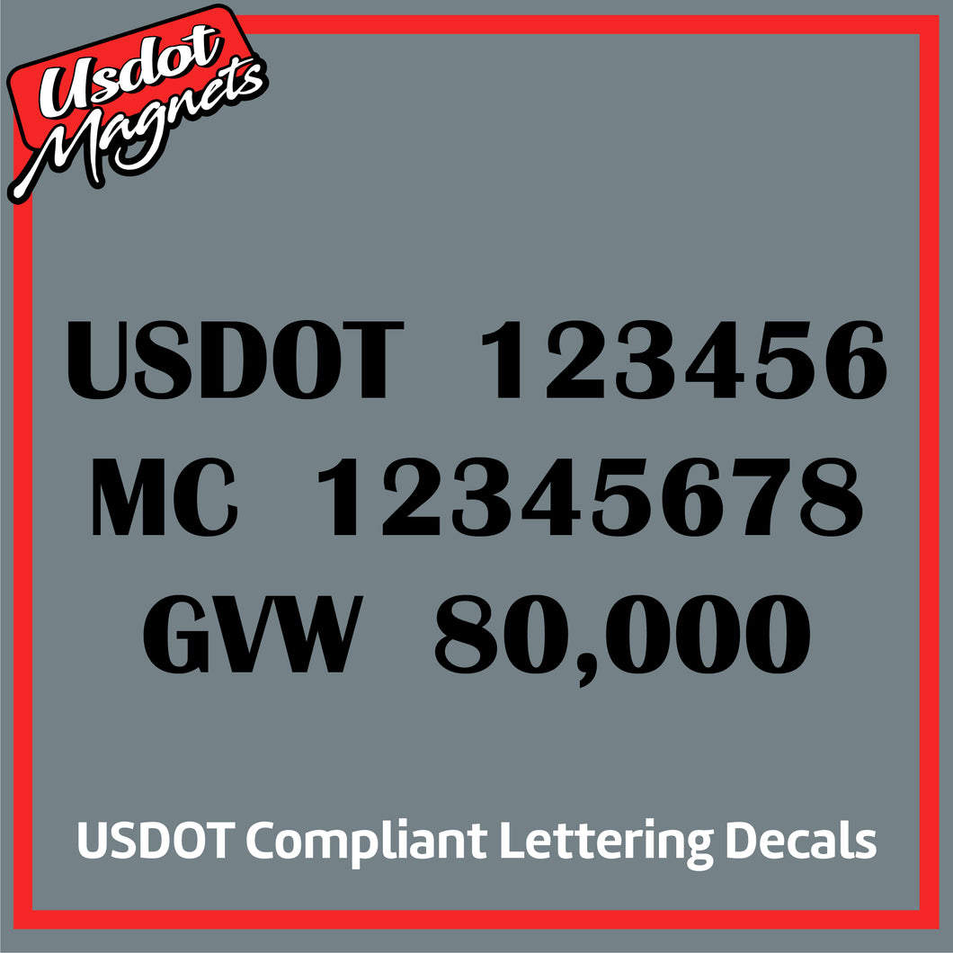 USDOT, MC & GVW Number Sticker Decal Lettering (Set of 2)