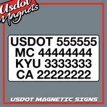 Load image into Gallery viewer, usdot mc kyu ca magnetic signs
